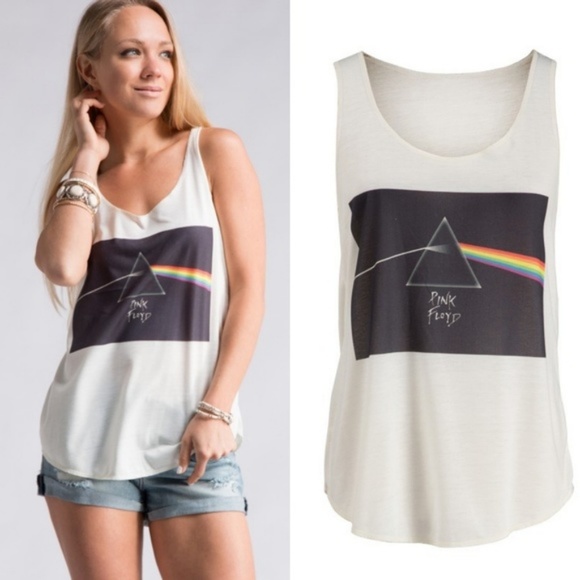 Fashionomics Tops - Boutique Pink Floyd White Racer Back Tank Top